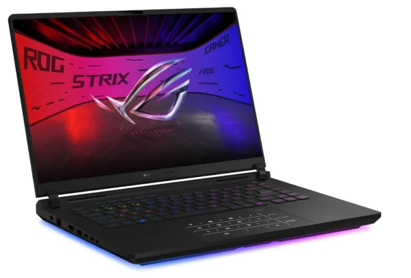 ASUS ROG Strix Scar 16 (2025) –gaming laptop Intel® Core™ Ultra 9 275HX, NVIDIA RTX 5080, 16″ 2.5K Mini‑LED 240 Hz display, up to 64 GB DDR5 RAM, 2 TB SSD, advanced cooling, Wi‑Fi 7, and per‑key RGB keyboard.