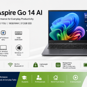 Acer Aspire Go 14 AI | Intel Core Ultra 5 115U | 16GB RAM | 512GB SSD | 14" WUXGA Laptop